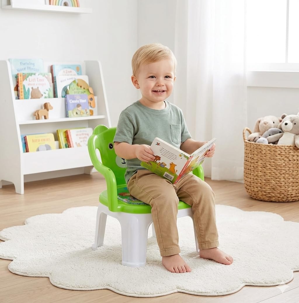 The Tickle Toe Plastic Toddler Chair with Cushion Seat & Backrest | Activity, Study & Feeding Chair for Kids (1β3 Years, Green) 1