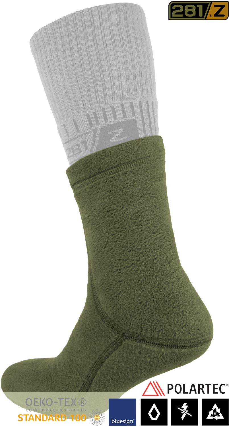 281Z Calcetines militares cálidos de 15 cm para botas, tácticos al aire libre, senderismo, deporte, forro polar, calcetines de invierno Polartec (verde caqui)