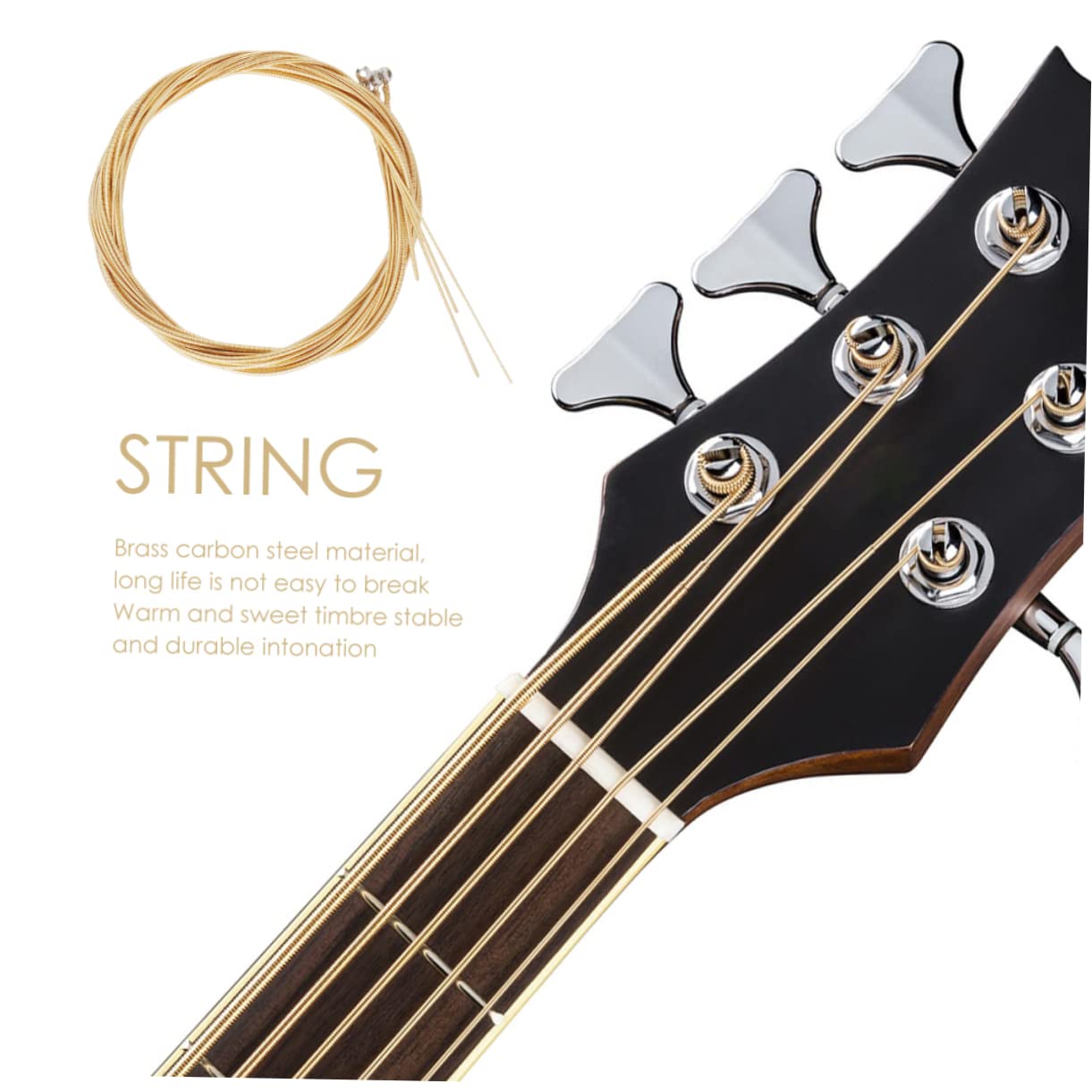 Set di Corde in Acciaio al Carbonio e Ottone 5 Corde per Basso Acustico Resistenti all'Usura Facile Installazione per Musicisti