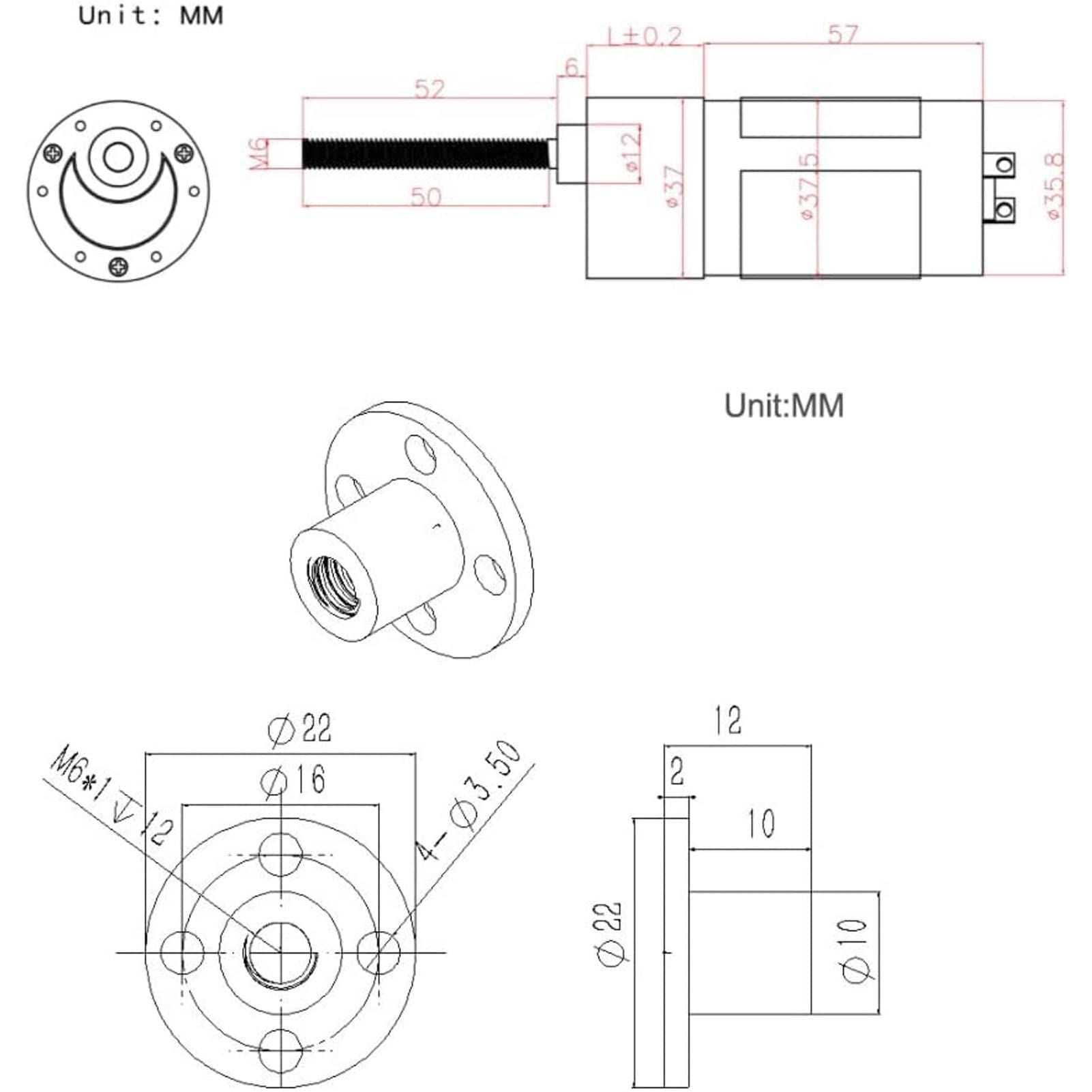 DC Gear Motor, 24V M6X50mm Micro High Torsion Speed Reduction Self Locking Reversible Worm Gearbox with Flange for DIY Rotating Table Door Lock (66RPM)