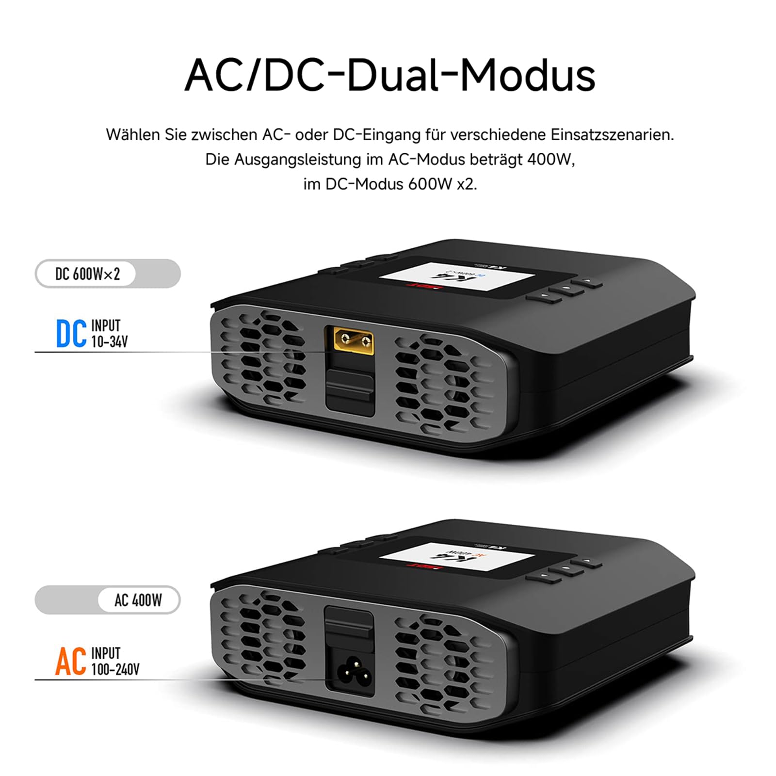 ISDT K4 Lipo Balance Ladegerät,Dual Port 1~8S 400~600W x 2 AC/DC Intelligentes Smart Batterie Multi-Ladegerät mit Entlader für Boot/-Flugzeug/Drohne/Airsoft/Modellbau