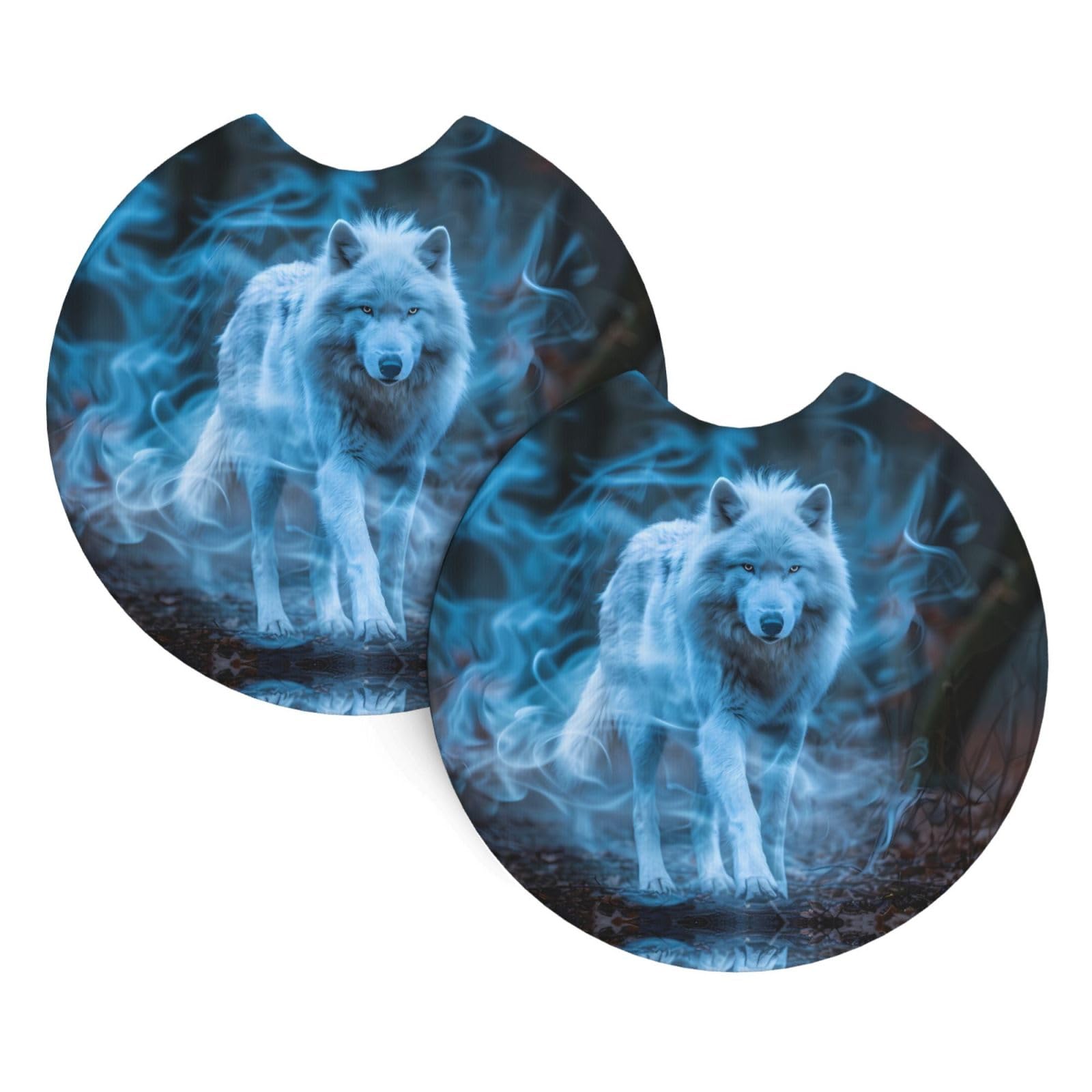 Walking Wolf Printing Car Coasters 2 Pack - Durable Waterproof, Odorless, Easy to- Interior Car Accessories for Women and Menon
