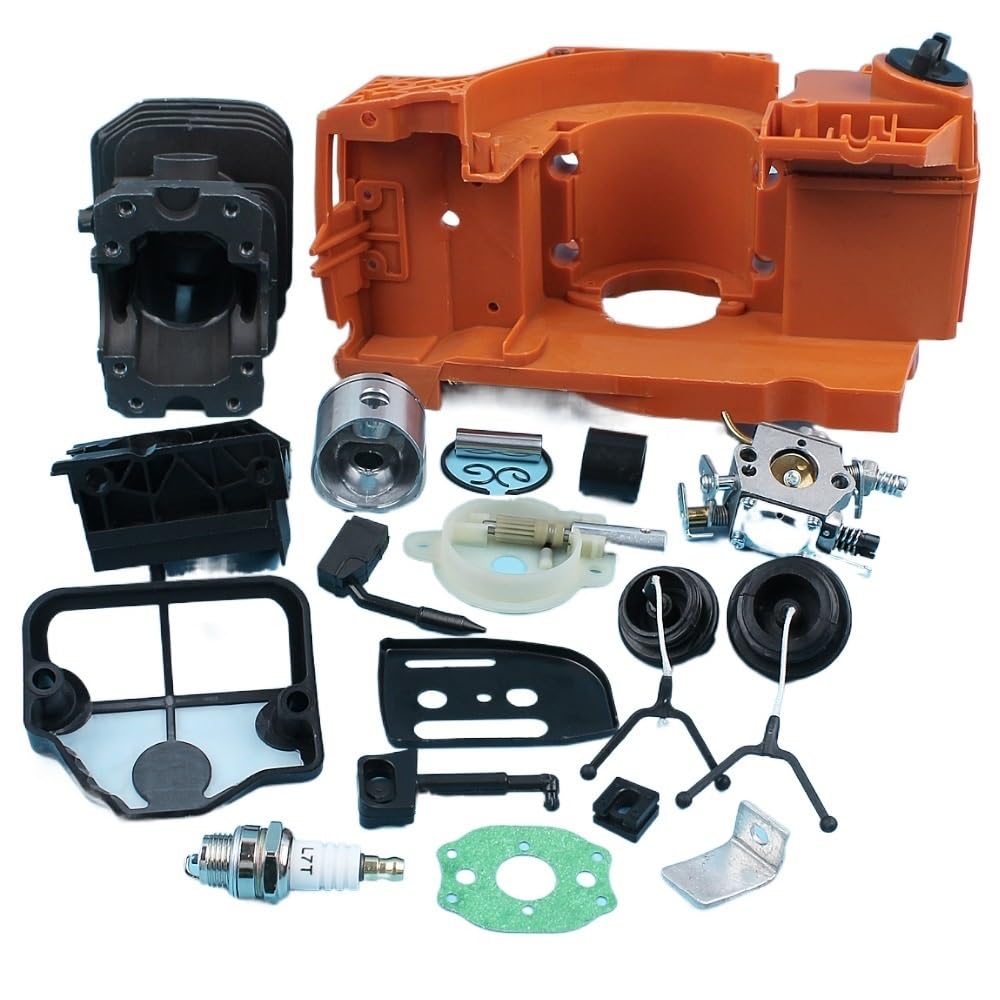 UNARAY Soporte de carburador de pistón de Cilindro de cárter (38mm) Apto for Husqvarna 137 142 Motosierra Bomba de Tapa de Aceite de Combustible Junta de Placa de Barra de Filtro de Aire
