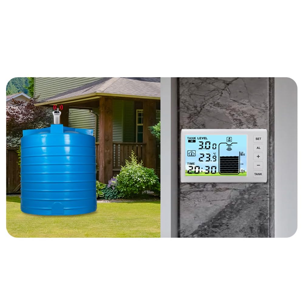 Monitor de nivel de tanque de agua solar con medidor digital, medidor de nivel de líquido inalámbrico de rango de 1 a 5 m, transmisor impermeable IP65 con carga automática, receptor interior que