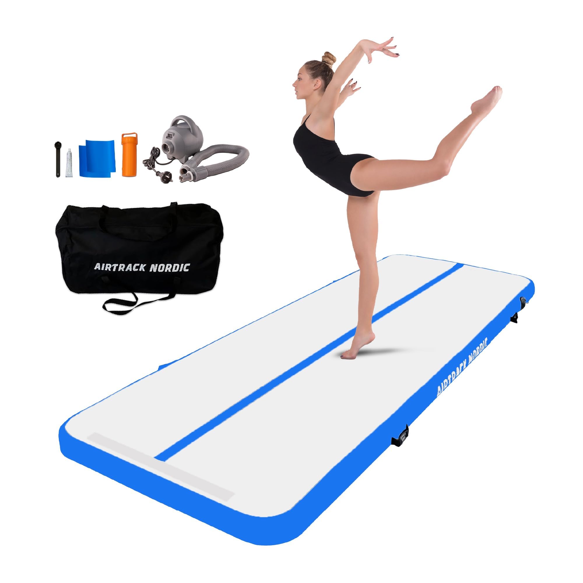 AirTrack Nordic Standard Air Track Matte 3m/4m/5m/6m/7m/8m mit Luftpumpe, Turnmatte Aufblasbar für Gymnastik, Yoga - Langlebig & Einfach zu Transportieren, Air Tracking Gymnastikmatte fur Zuhause