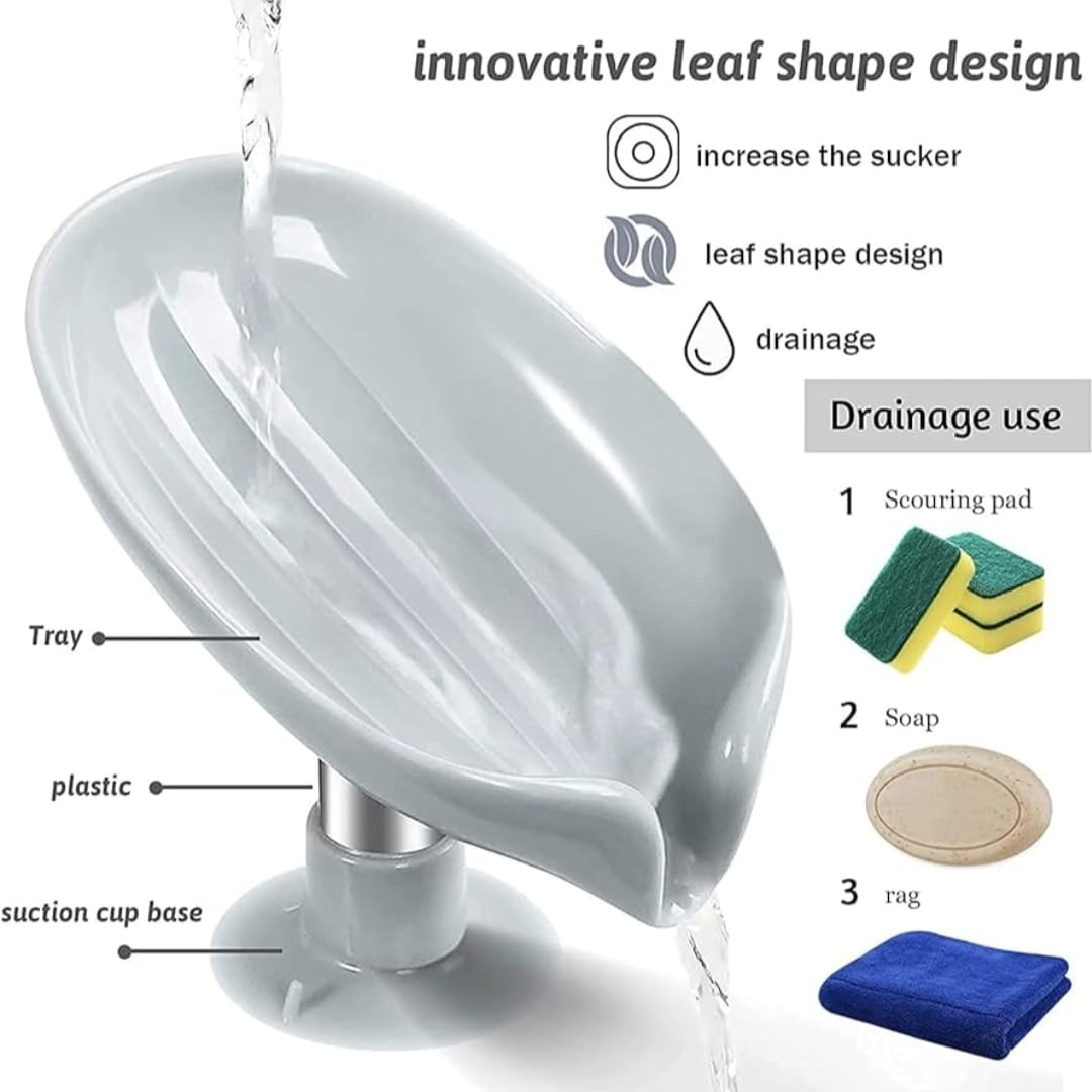 2 Pack Leaf Soap Dish Holder Drain Tray for Bathroom Shower Kitchen Sink - Countertop Wall Mount Soap Saver Box Container Organizer - Self Draining Bath Accessories Storage Rack 2