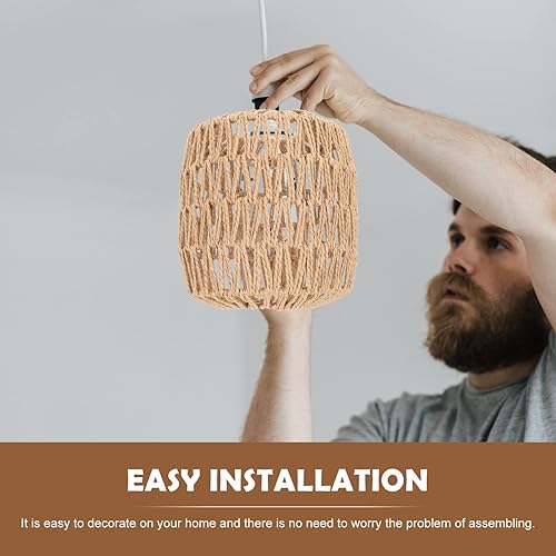 Miniatura 4 de Uonlytech Lámpara colgante de 2 piezas, pantalla de lámpara tejida, pantalla de ratán, pantalla de mimbre, pantalla de lámpara colgante de ratán