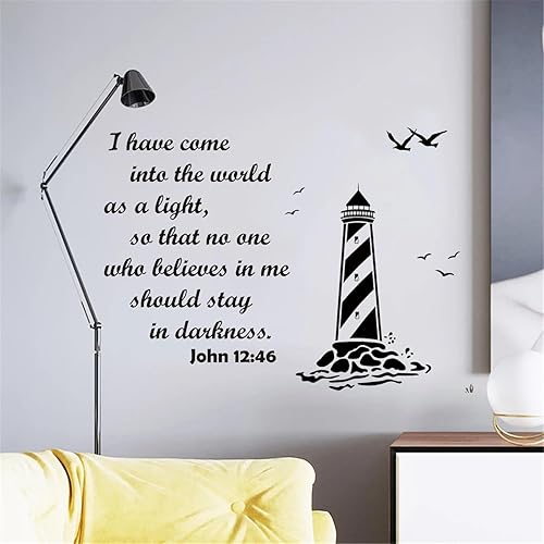 Miniatura 3 de Adhesivo de pared con versículo bíblico, citas, faro, religión, inspirador, para dormitorio, sala de estar, oficina, decoración de pared, 28.8 x