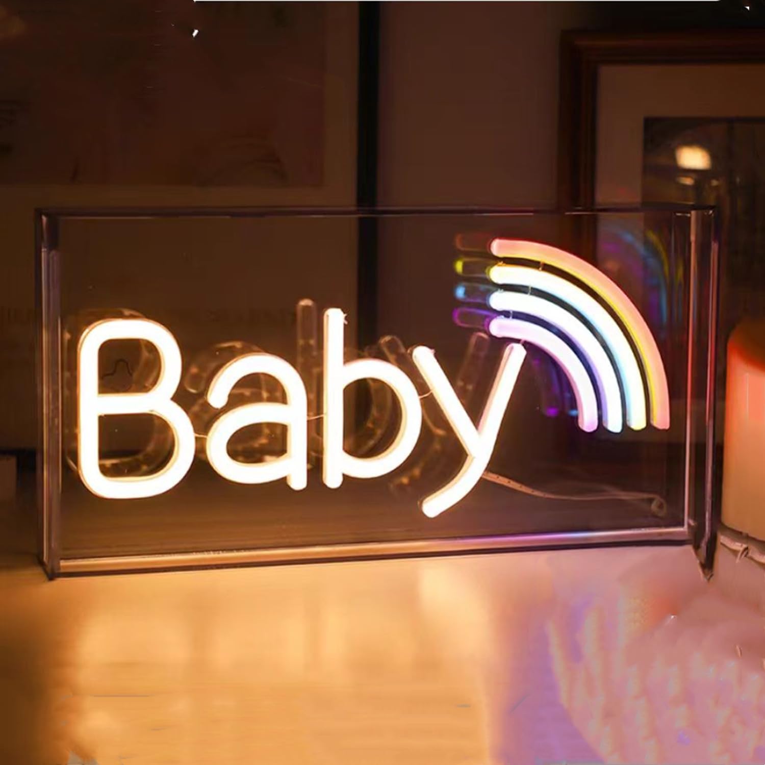 Baby Rainbow Neon Sign, Standable Baby Neon Sign Powered by USB,3D Arylic Neon Lights for Kids Bedroom Dorm Baby Shower & Gender Reveal,LED Lightbox Decorative Lights for Gifts 30*15*4.3CM — image 1