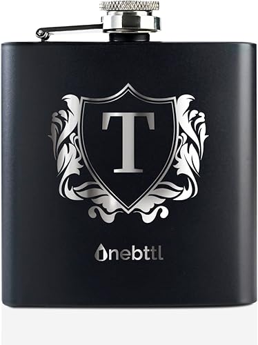 Onebttl Frascos para licor con iniciales, frasco de cadera de acero inoxidable con monograma de 6 onzas para hombres y mujeres, divertido regalo