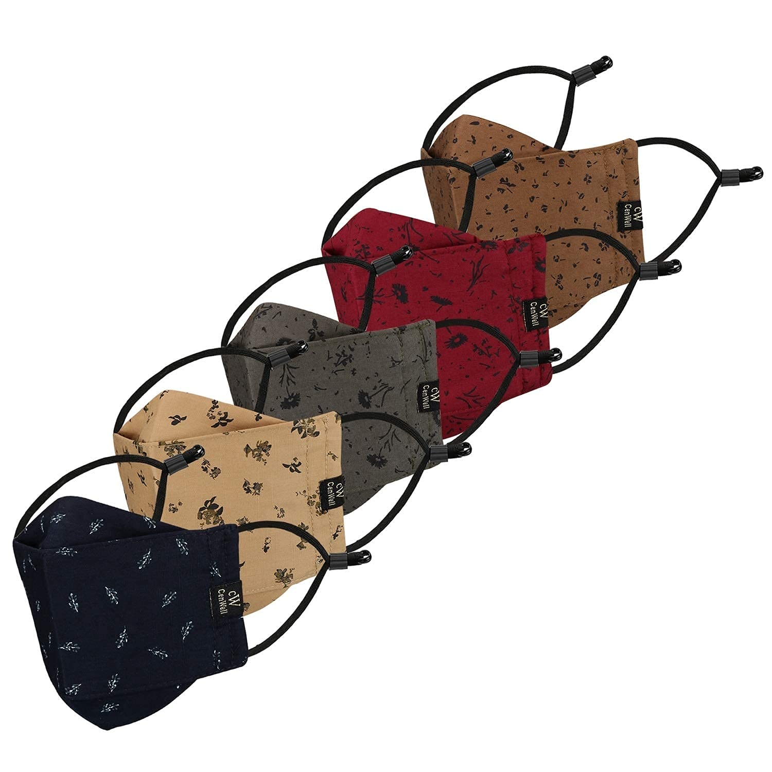Cenwell 5 Pcs 3D Mask 100% Cotton Printed 6 Layer Face Mask with Adjustable Earloop & Ear Saver Strap for Men & Women, Breathable,Reusable, Washable Designer Fabric Mask with Melt Blown Filter (B08VGV177D) Amazon Price History, Amazon Price Tracker
