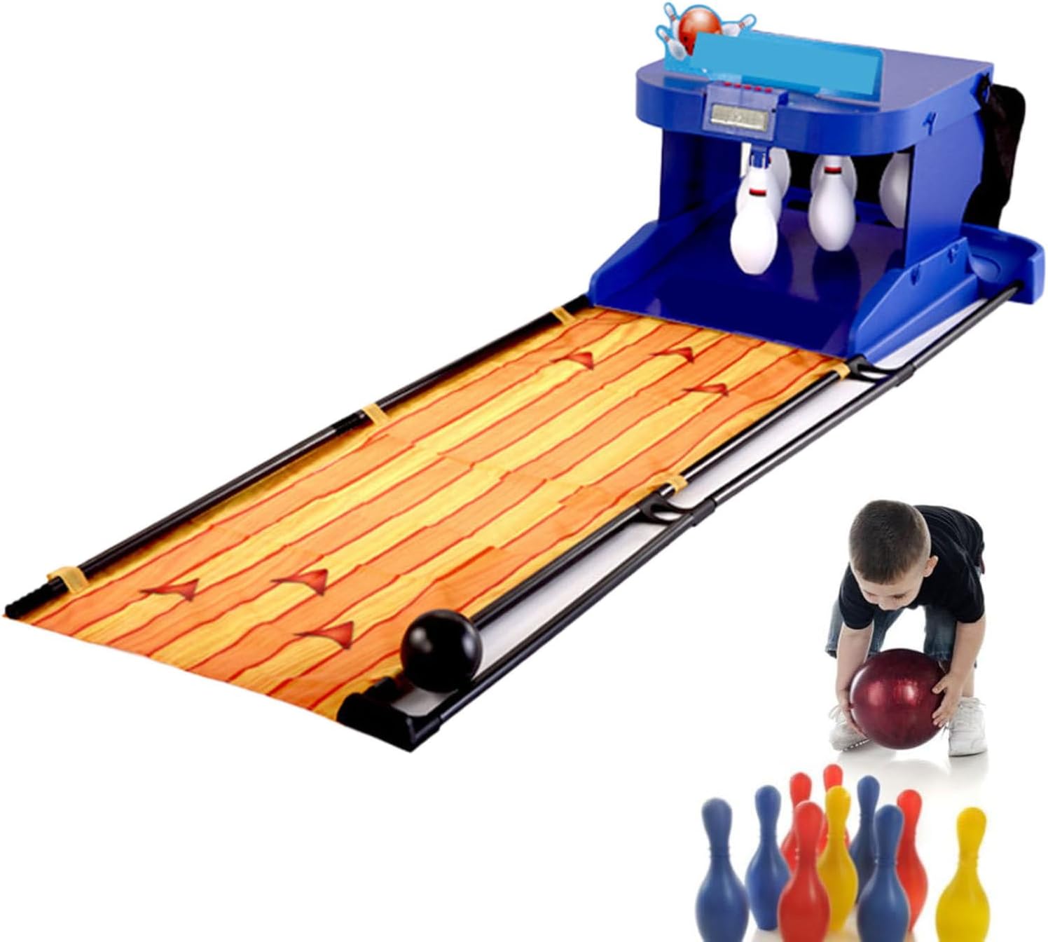 Family Bowling Game, Electronic Bowling Alley Game, Indoor Bowling Ball Sports Game Console, with LED Scoreboard, for Children and Adults Interactive Game 2m