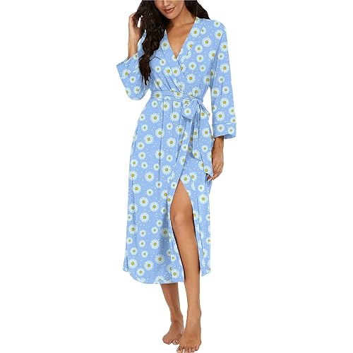 VINTATRE Women Kimono Robes Long Knit Bathrobe Lightweight Soft Knit Sleepwear V-neck Casual Ladies Loungewear