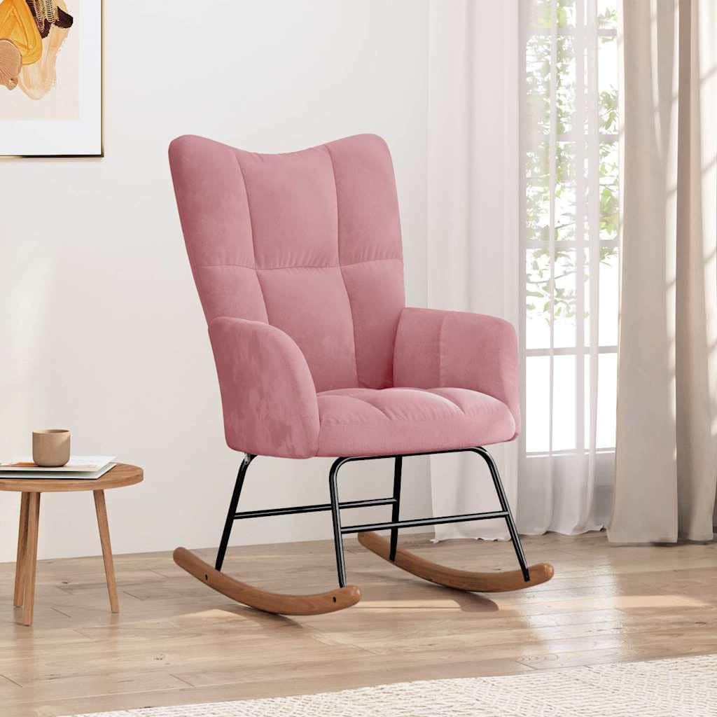 Mecedora de terciopelo rosa con cojín, reposabrazos y respaldo, silla de relax con estructura de madera para salón, dormitorio, habitación de bebé y rincón de lectura para relajarse y