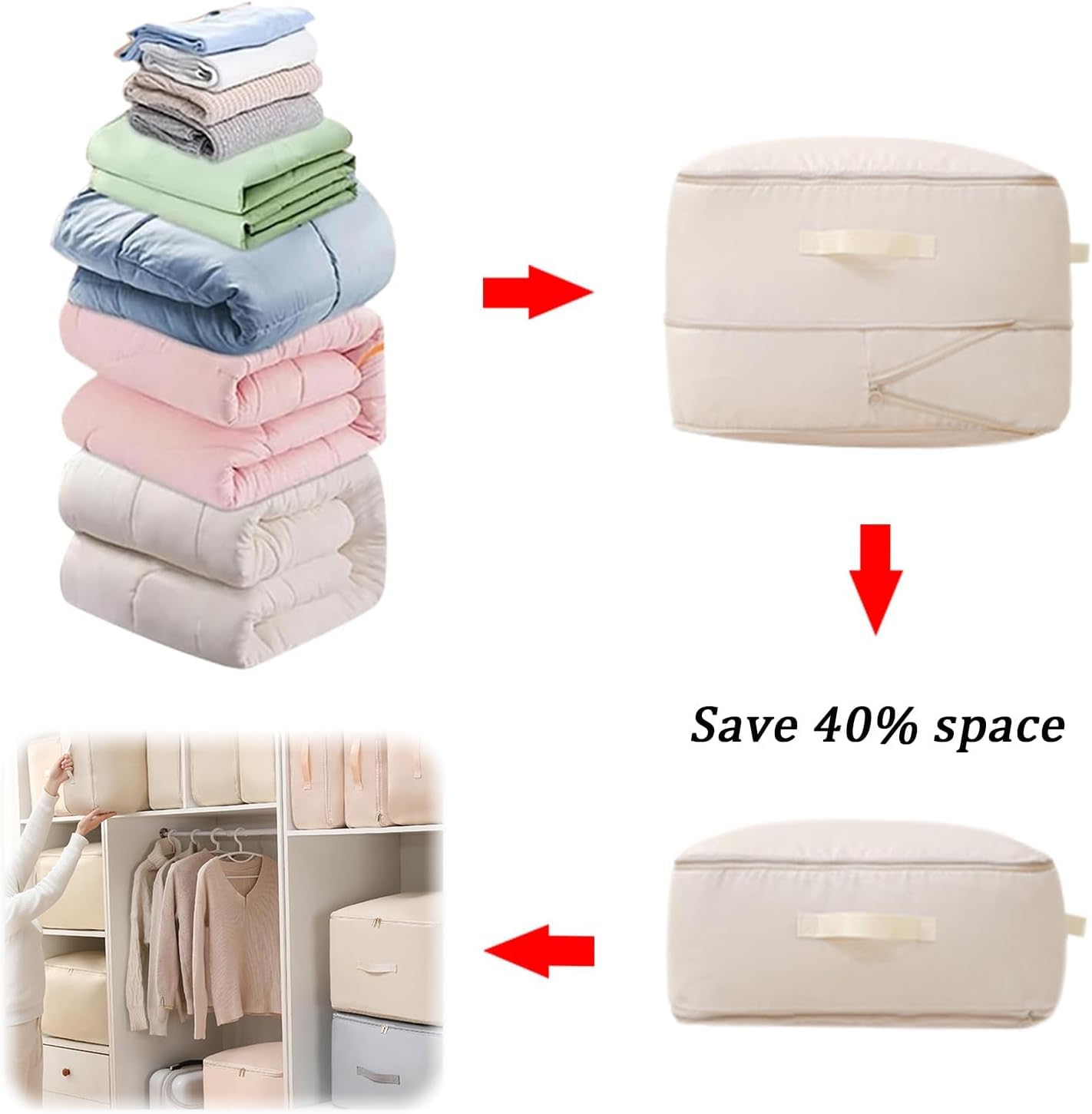 Set Da 2 Organizer A Compressione Ultra Salvaspazio – Beige, Borse Portaoggetti Per Trapunte E Biancheria Da Letto - 3