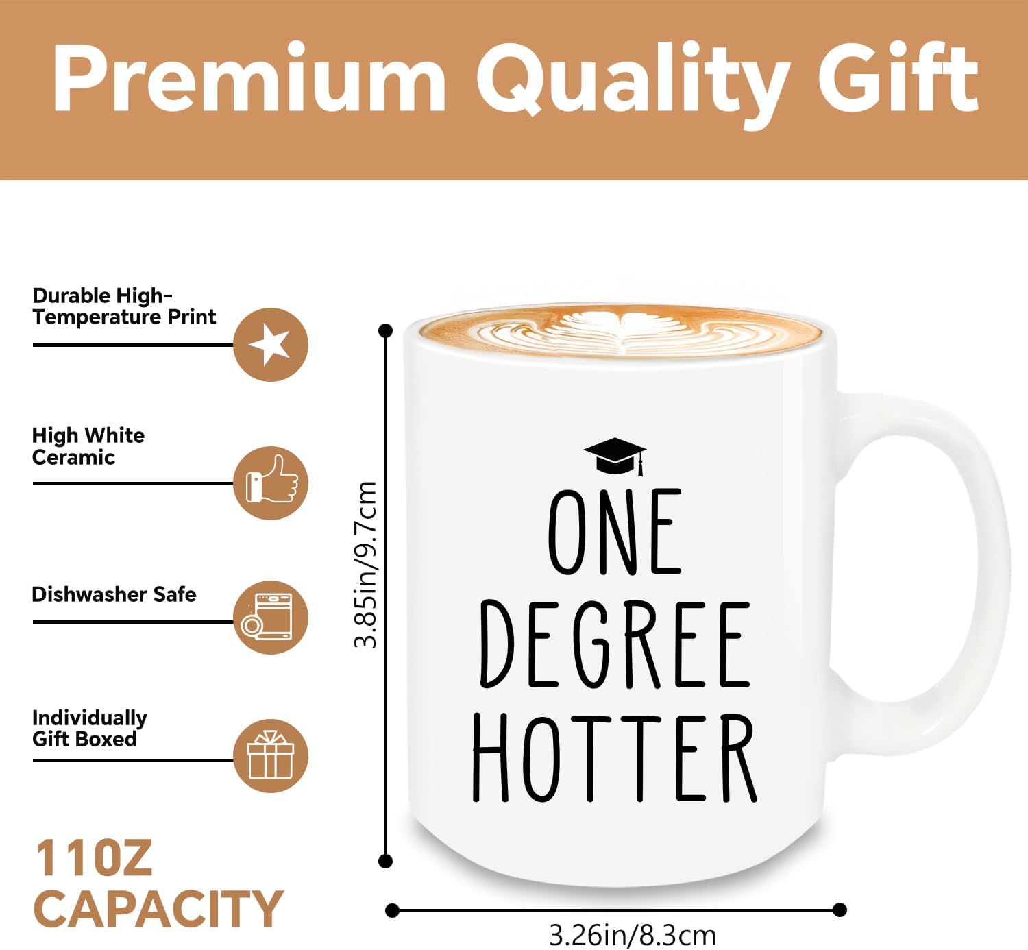 Graduation Gifts, One Degree Coffee Mug, Funny Graduation Gifts for Her, Master's Degree PhD Graduates Grad College Gift for Him Friends, Ceramic Mug Dishwasher & Microwave Safe (White-ONE DEGREE) - Image 2