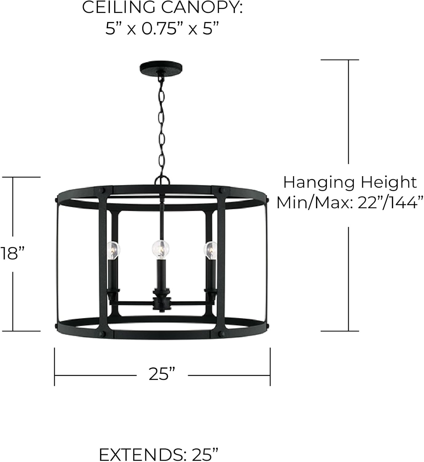 Capital Lighting 344941BI Brennen Urban Industrial Drum Pendant Ceiling Light Fixture, 4-Light 240 Total Watts, 18" H x 25" W, Black Iron
