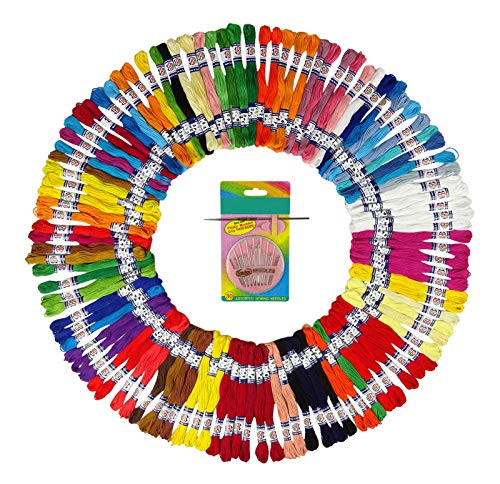 IBA Indianbeautifulart Assorted Color Premium Embroidery Floss Cross Stitch Thread Friendship Bracelets Floss DIY Craft Thread 100 Pcs + 1 Needle Box