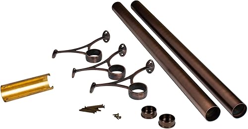Miniatura 8 de OUTWATER Kit de riel de pie de barra de 6 pies - Hardware completo y tubería de montaje bajo encimera, acabado de latón