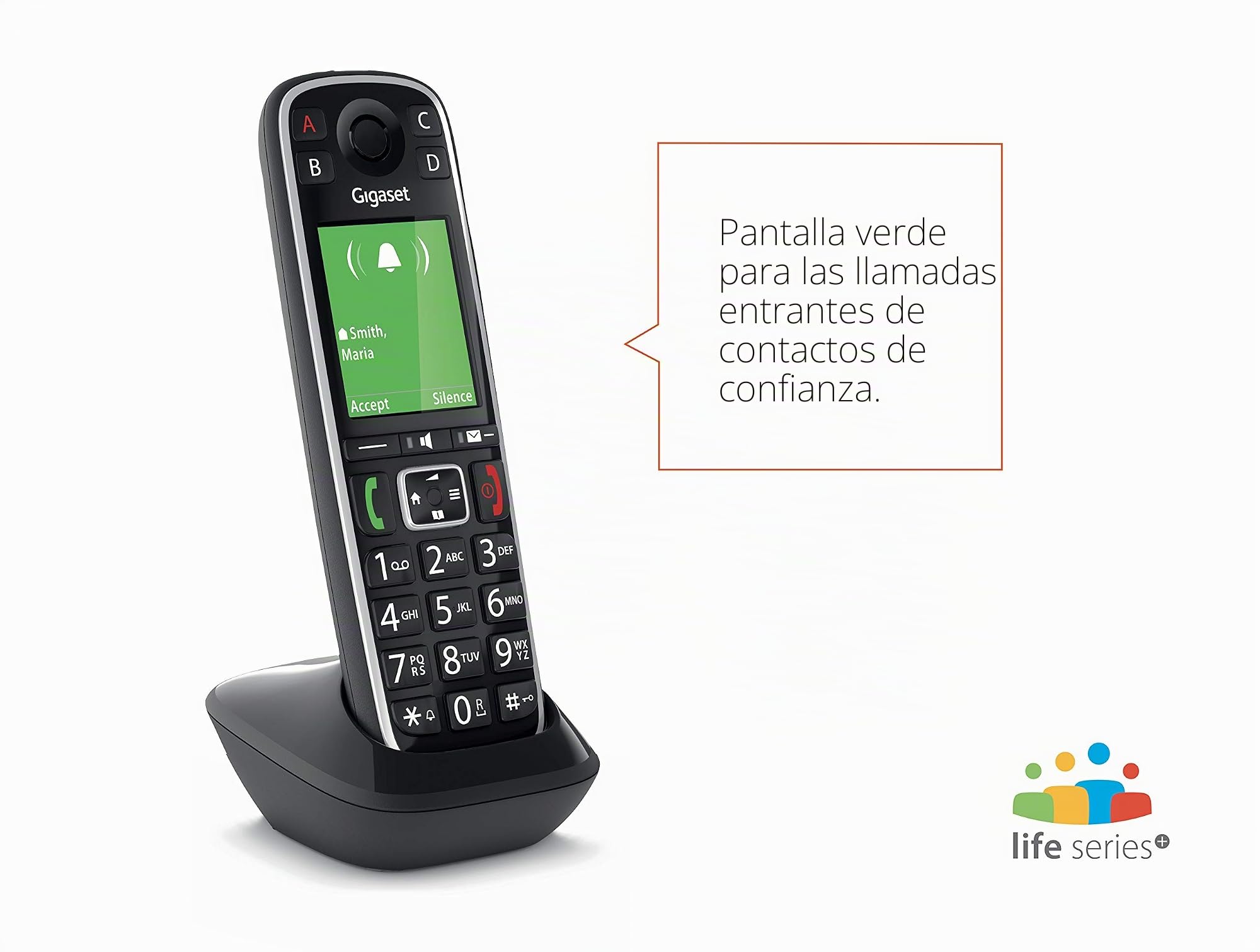 Gigaset E720 - El nuevo teléfono inalámbrico con aviso de voz de la persona que llama, teclado parlante, bluetooth para auriculares o audífonos - Color negro - Made in Italy