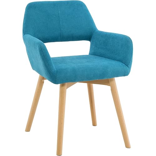 Desk Chair No Wheels Vanity Chair Comfy Accent Chair for Living Dining Room Bedroom Home Office Mid Century Modern Upholstered Armchair Sofa Chair (Teal, 1)