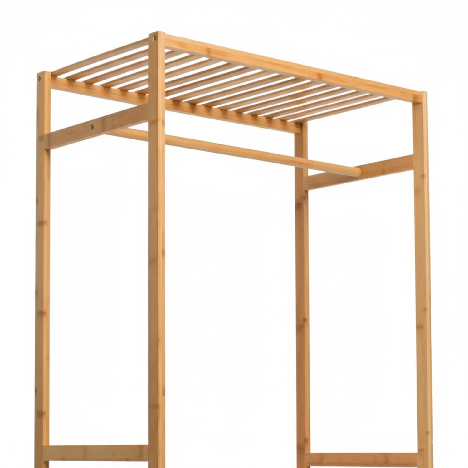THINIA HOME - Perchero de Pie de Bambú Natural con Barra para Ropa y 2 Estantes Abiertos, Organizador de Entrada, Dormitorio o Recibidor, Estilo Nórdico, 68x36x160 cm