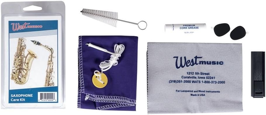 West Music Alto Saxophone Care Kit - Maintenance Set with Swab, Polishing Cloth, Mouthpiece Tools & More โ Includes Practice Log & Care Instructions