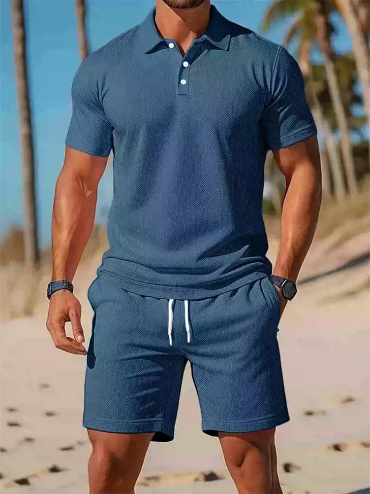 Ensemble Jogging Homme Manches Courtes Polo Shorts 2 Pièces d'été Ensembles Survêtement Été pour Fitness Sport Course