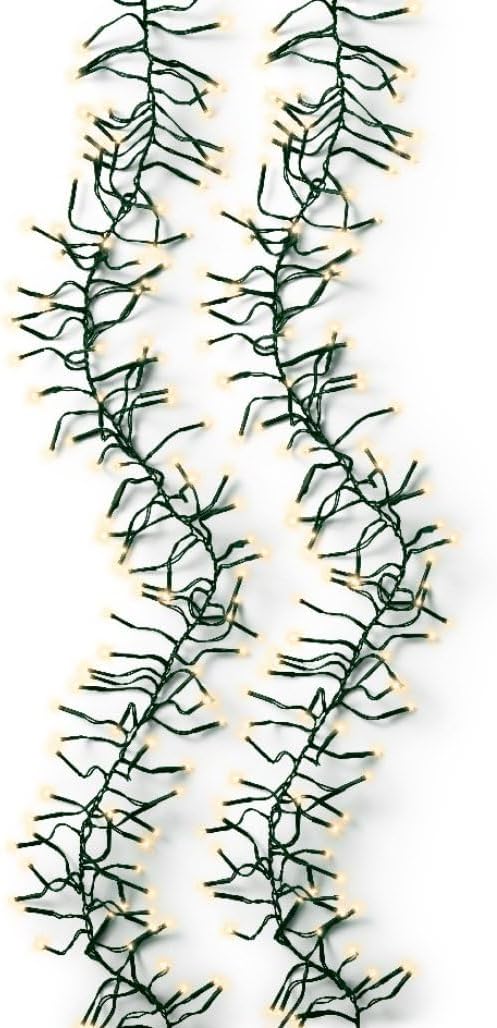 Lumineo 1128 LED Soft Gold Cluster Christmas Lights, 34.8 Ft Twinkle String Lights, Soft Gold, Green Wire, Indoor Outdoor, 8 Functions with Timer