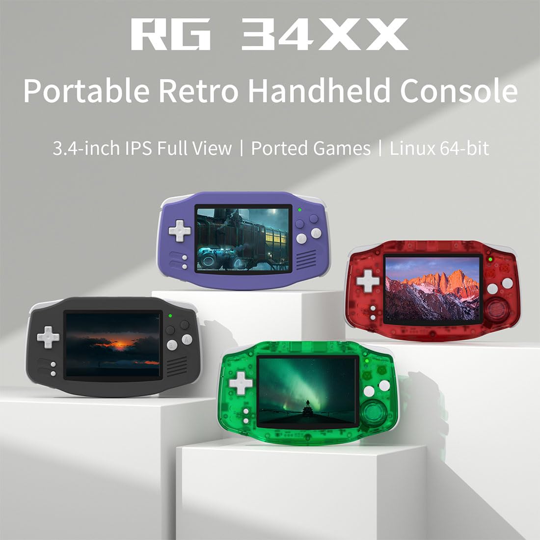 Consola de Juegos portátil ANBERNIC RG 34XX, 64 GB Integrados con más de 5000 Juegos, Pantalla IPS de 3,4 Pulgadas, 3500 mAh, Compatible con Consola Retro, multijugador Wi-Fi y Salida de TV HD.