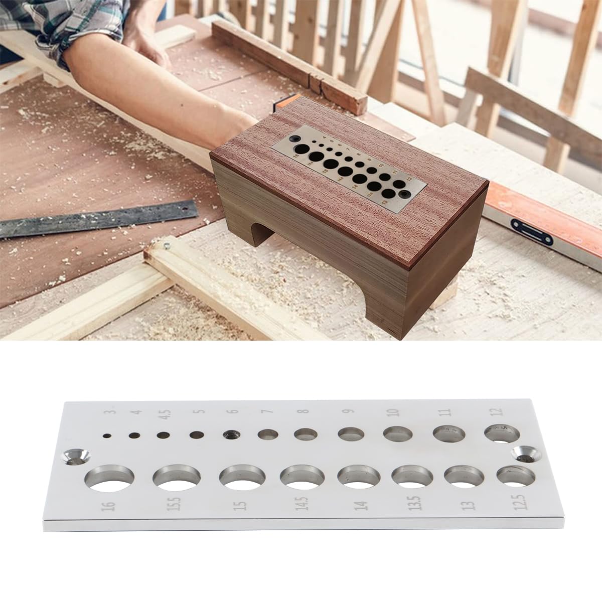 Alide Piastra di tassello in acciaio con 19 fori, barre di tassello in legno con piastra di acciaio, con fori da 3 mm a 16 mm per la lavorazione del legno