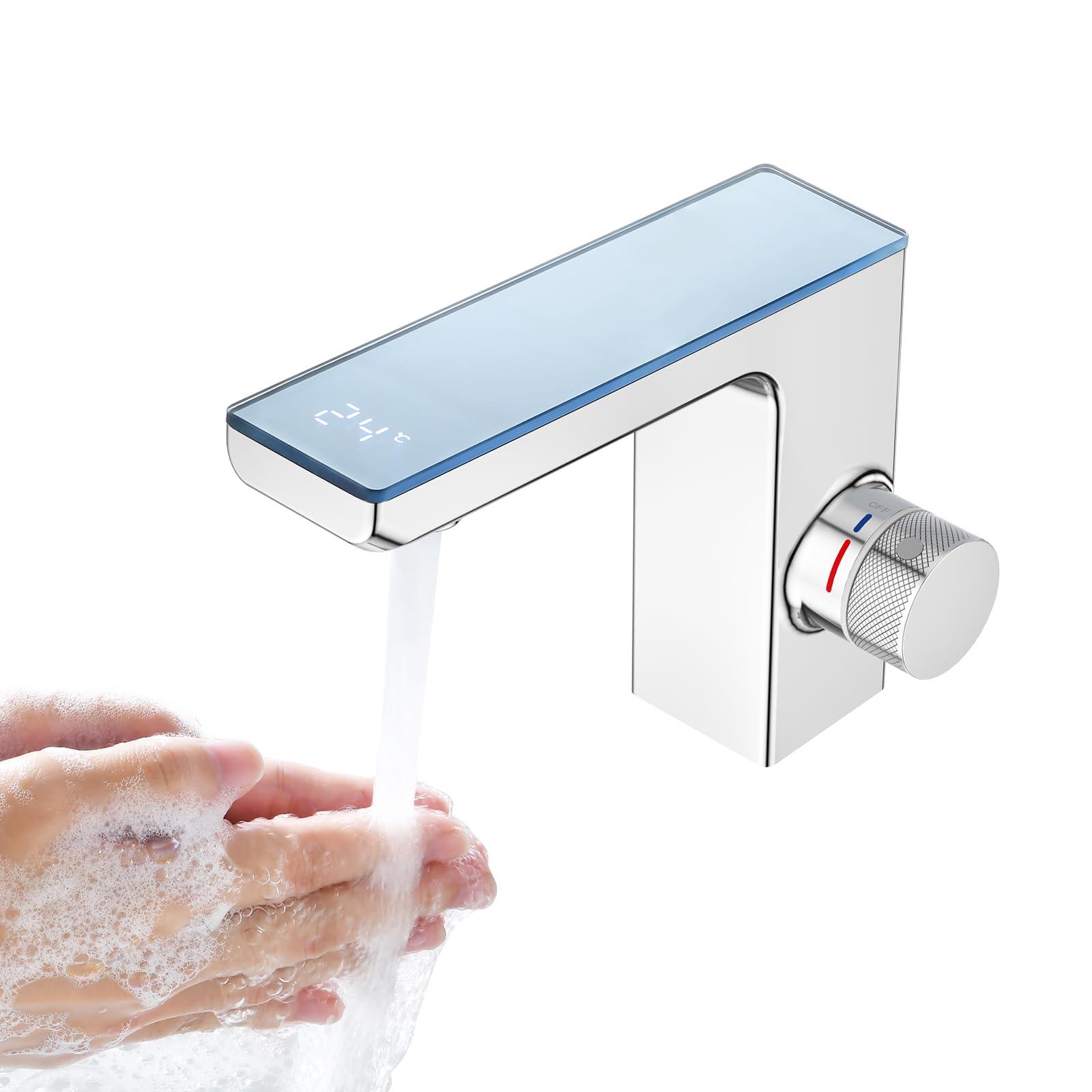 CREA Infrarot Sensor Wasserhahn Bad, Digitalanzeige, Chrom