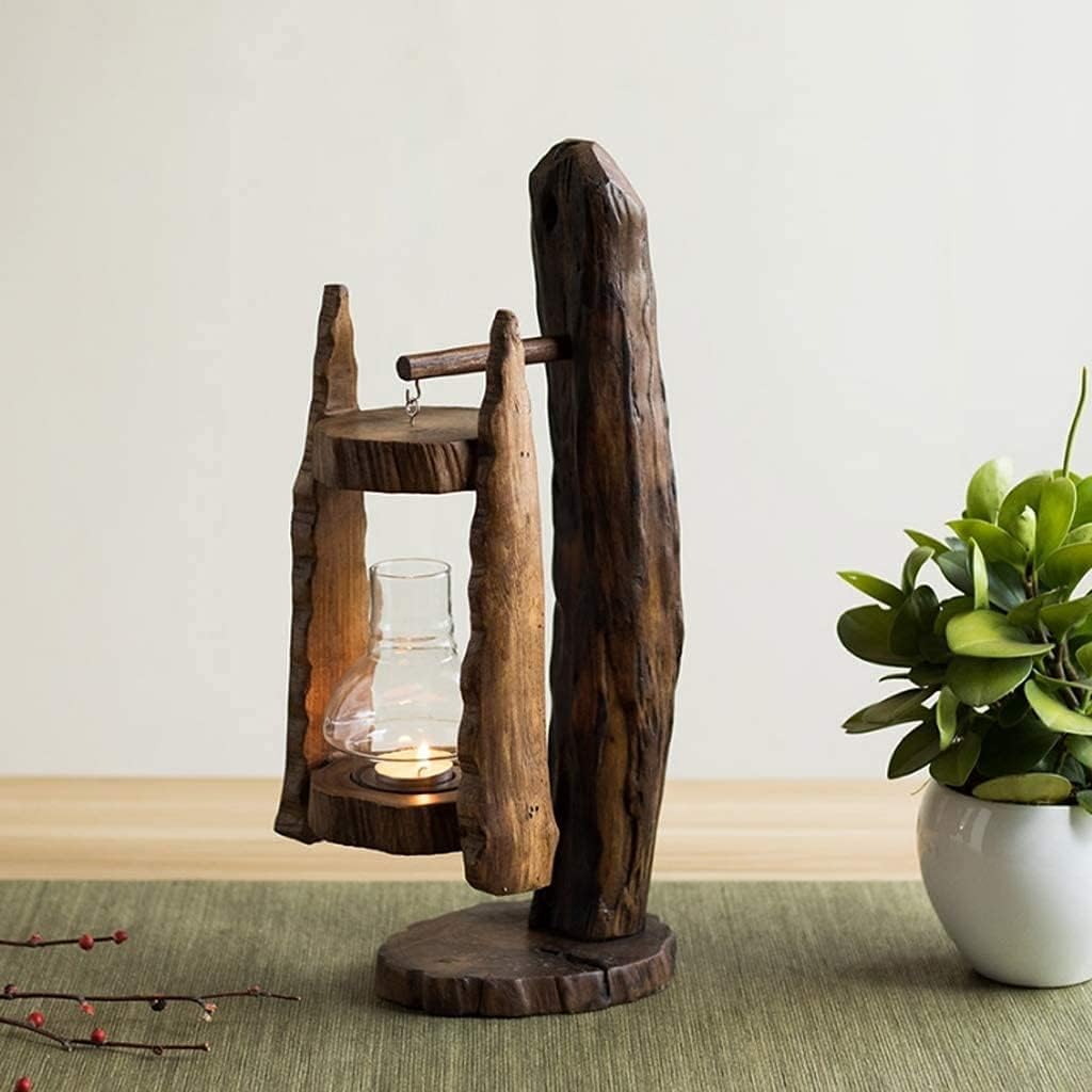 Candlesticks Holder Creative Wood Candlestick Wind Light Retro Glass Cover Candle Holder Outdoor Windproof Wedding Decorations Home Decoration Candle Holders