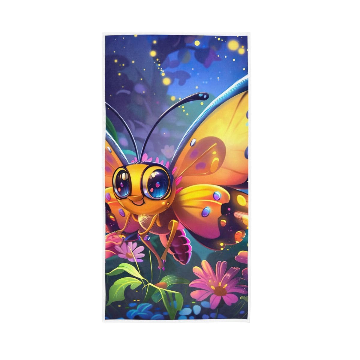 HUYGD Cute Butterfly with Big Eyes Hand Towel, 15 x 30 Inches, Soft Highly Absorbent Towels for Bathroom Gym Hotel