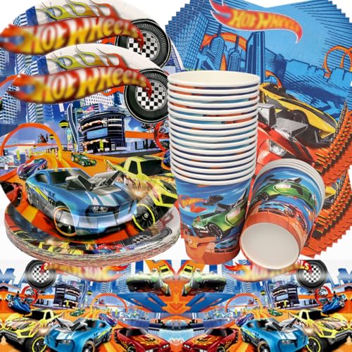 Louça de aniversário de carro de corrida, Doyomtoy festa de aniversário de carros de corrida pratos de aniversário pratos guardanapos copos para festa de aniversário para crianças 20 convidados