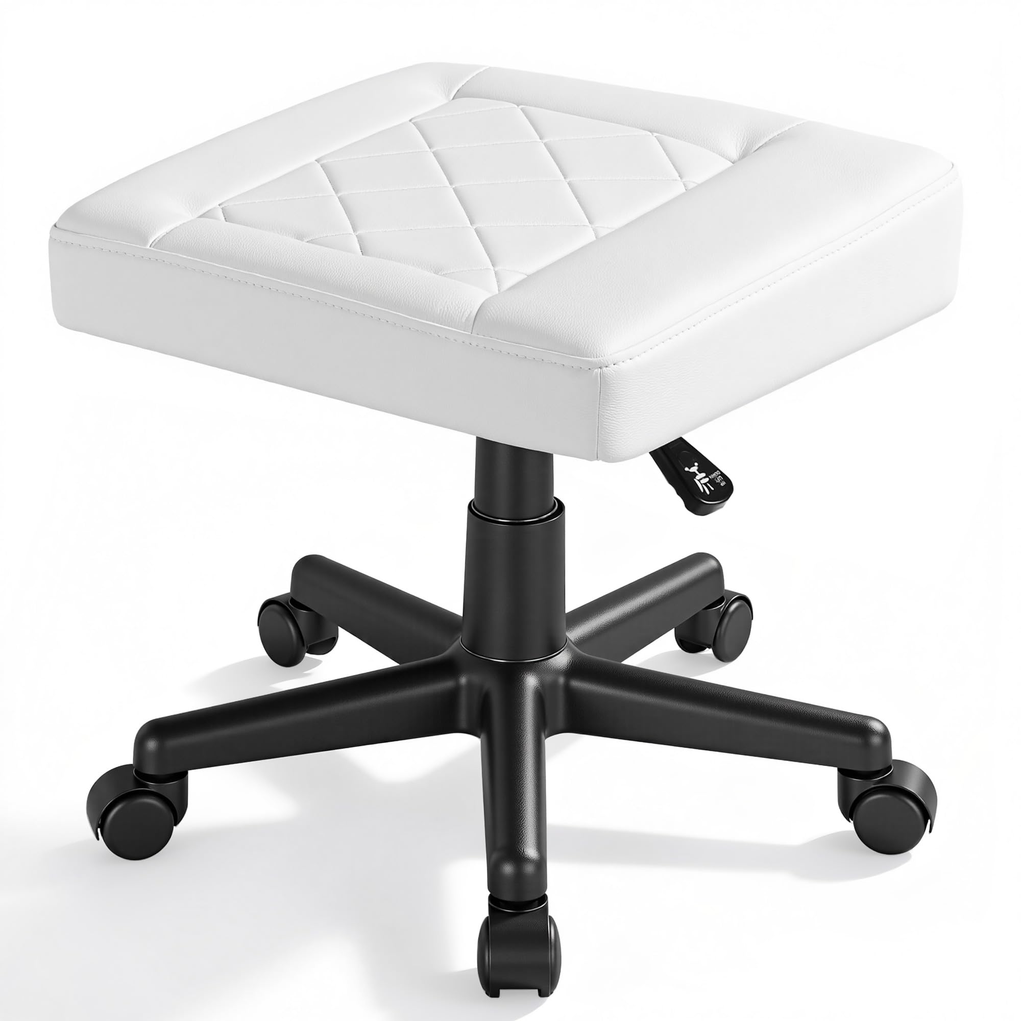 VECELO Under Desk Footrest, PU Ergonomic Foot Rest with Wheels, Comfort Padding, Height Adjustable for Relieving Leg Pain, Stiffness, and etc, White