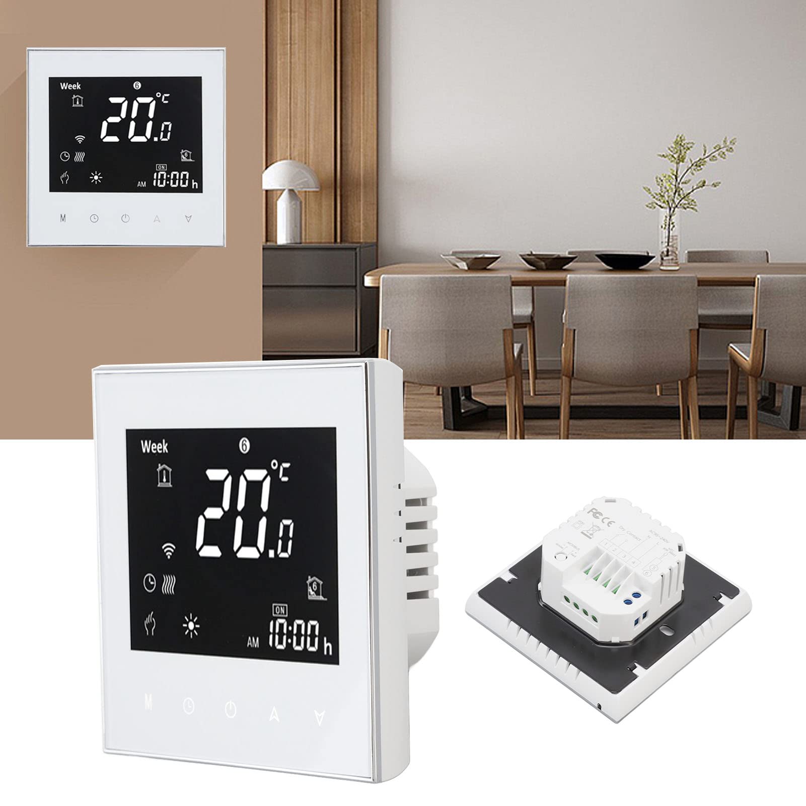 Termostato Inteligente Programable con Pantalla Táctil LCD, Dispositivo de Calefacción para Uso Doméstico, Blanco, 95-240V