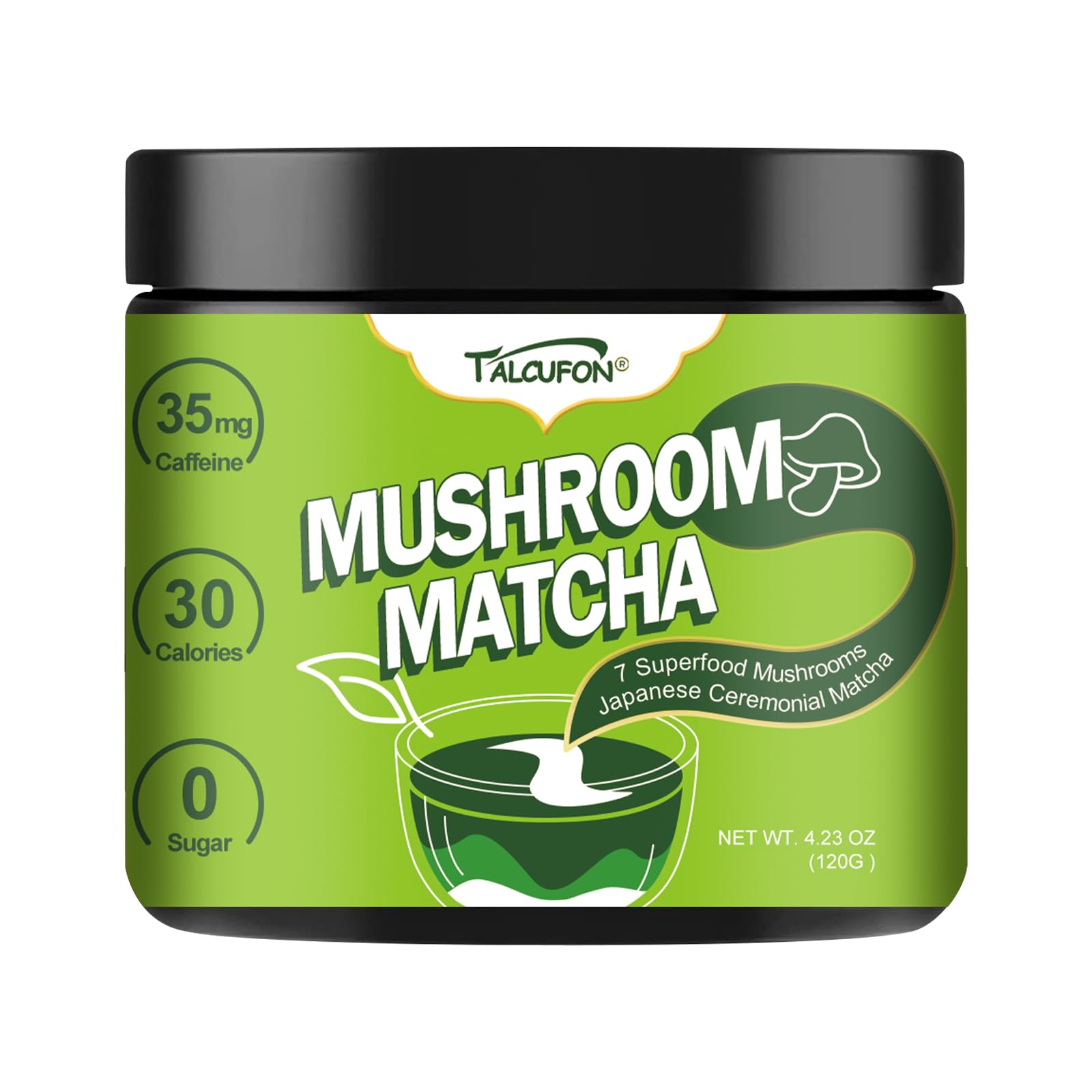 TALCUFON Mushroom Matcha 4 23 Oz Japanese Ceremonial Matcha Blend 7 Superfood Mushrooms All Natural Gluten Free Taste