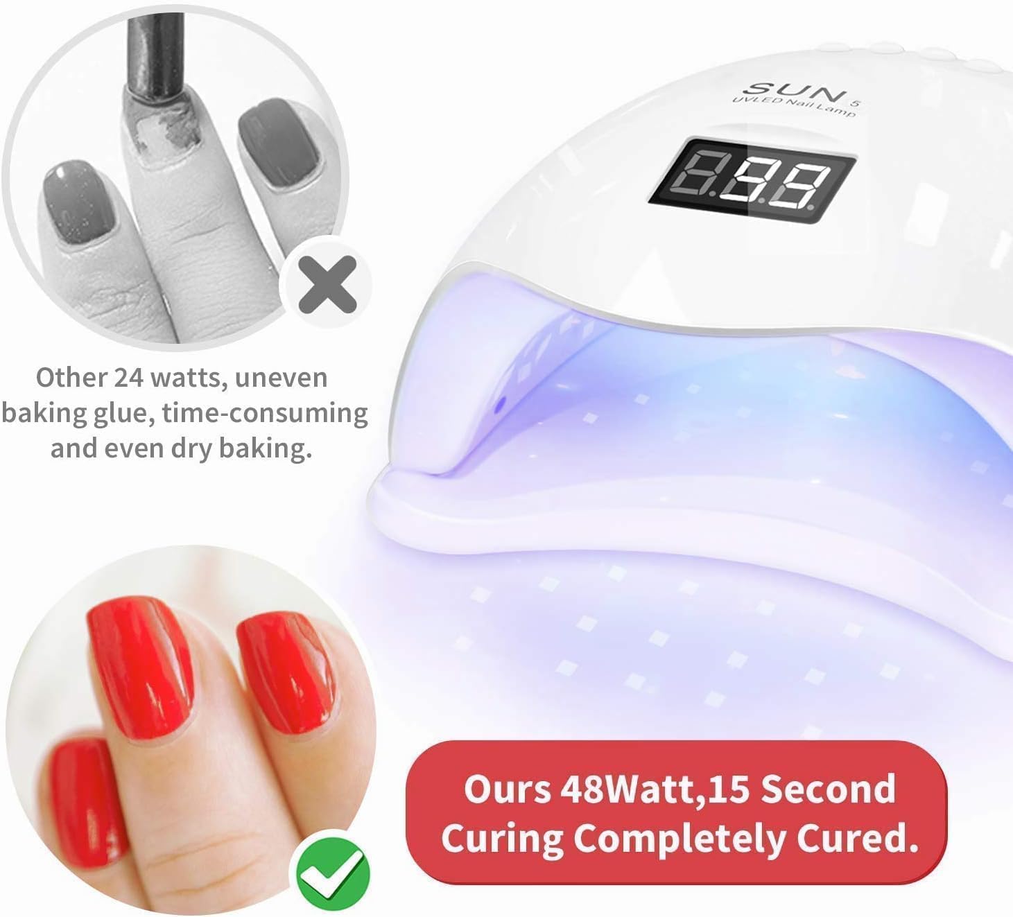 Brille Bee SUN 5 LED UV Nail Lamp, 48W Professional Nail Dryer with 4 Timers, LCD Display, Automatic Sensor 3