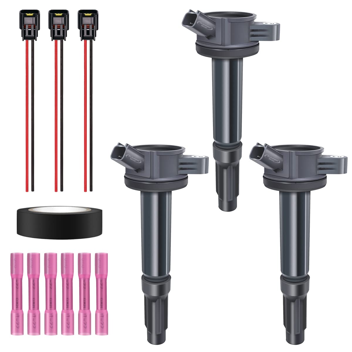 Set of 3 Ignition Coils &amp; Pigtail Connector Wiring Harness Kit Compatible with Ford Escape Fusion Lincoln Zephyr Mercury Mariner V6 3.0L UF486 DG514 C1594 5C1651