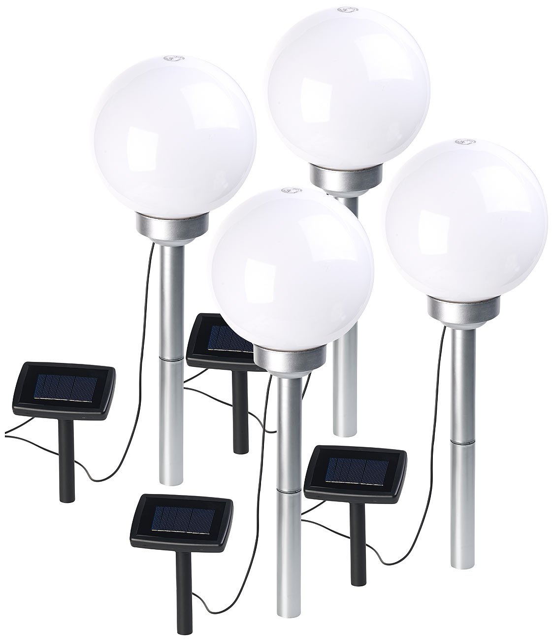 Lunartec Solarkugelleuchte: 4er-Set Solar-LED-Leuchtkugeln, rotierender Effekt, Erdspieß, Ø 20 cm (Solar-Kugellampe, LED-Kugeln)