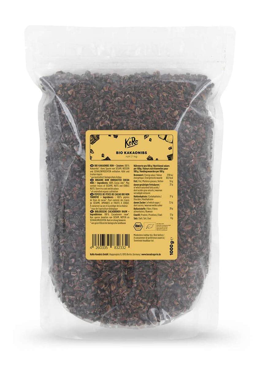 ‎KoRo Pépites de Fèves de Cacao Bio au Goût Intense de Cacao, 1 kg