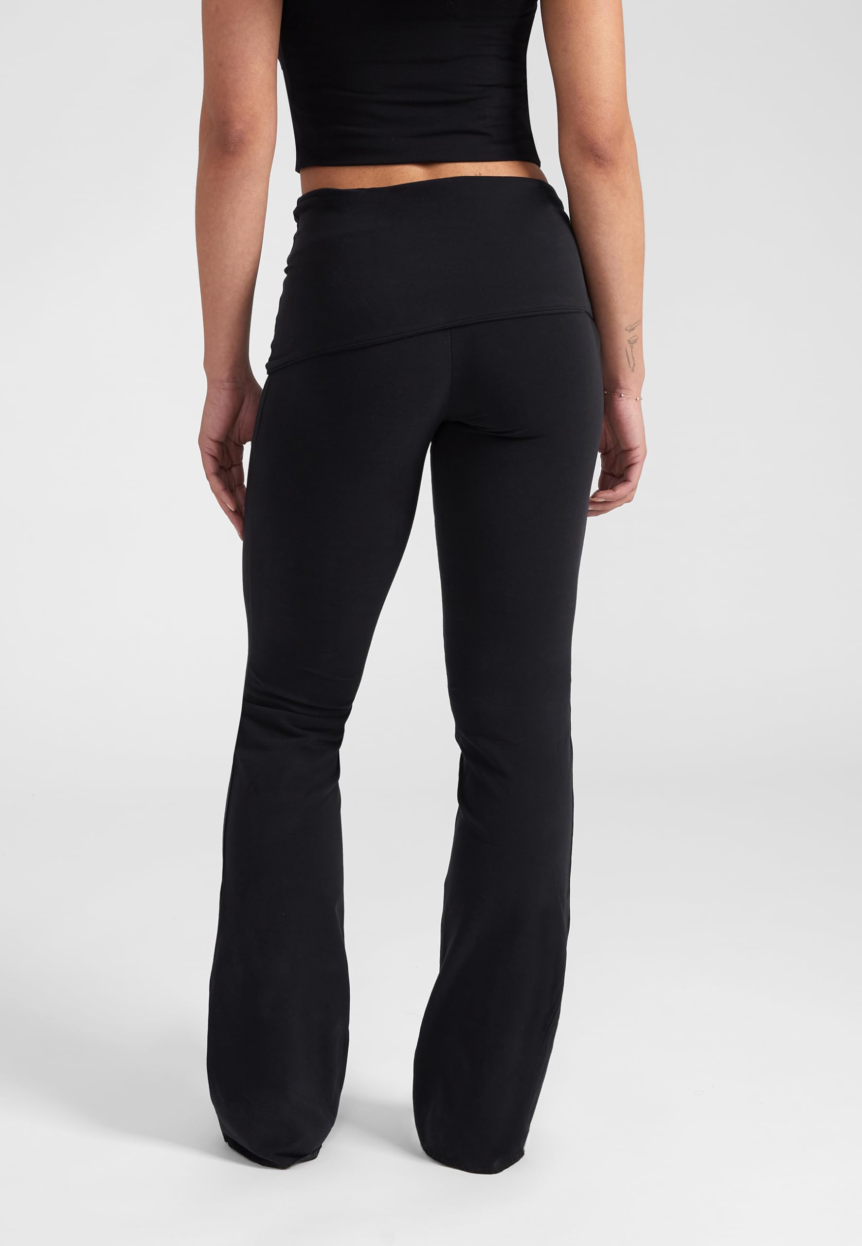 Style & Republic Legging évasé pour femme en coton doux - Pantalon de yoga à rabat - Style bootcut - Jambes larges - Pantalon évasé