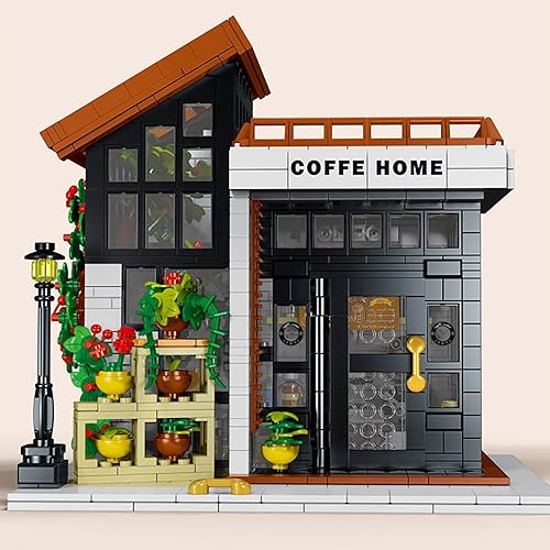 Miniatura 3 de 1512pcs Cafetería con cadena de luz Bloques de construcción Juguetes Rompecabezas Arquitectura Modelo Colección Creativa para Niños Adultos