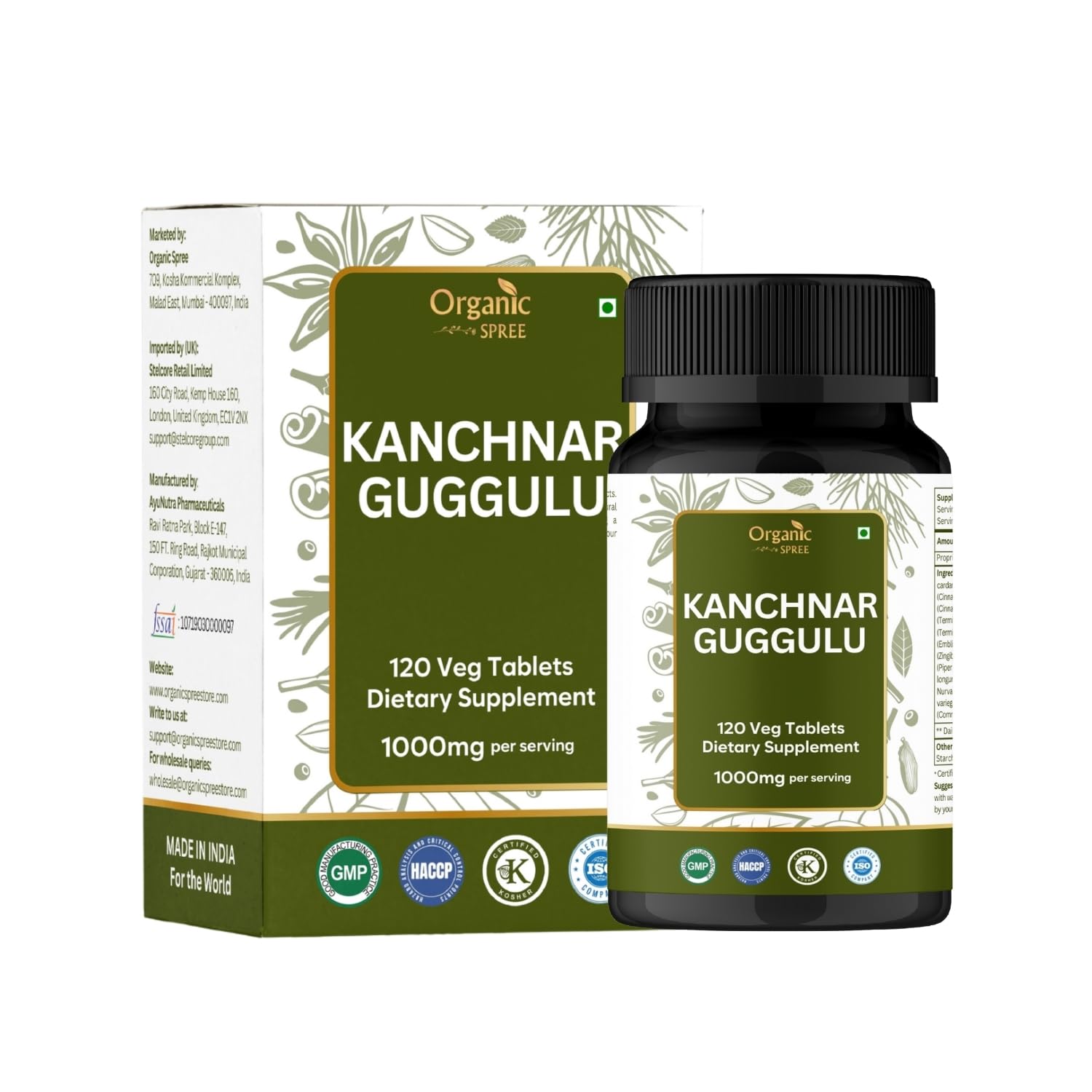 ORGANIC SPREE Kanchnar Guggulu 120 Tablets - Supports Detox and Lymphatic Health* - Ayurvedic Formulation - Certified and Vegetarian