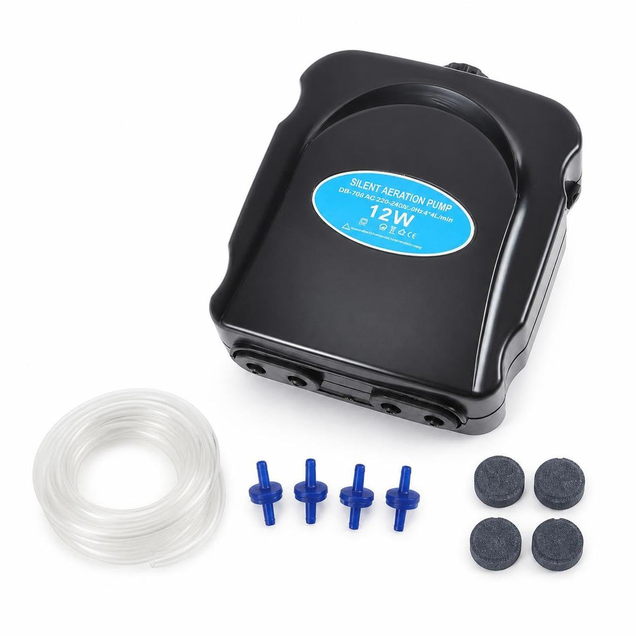 Aquarium Luftpumpe, leiser Betrieb, 12 W, 4 Anschlüsse