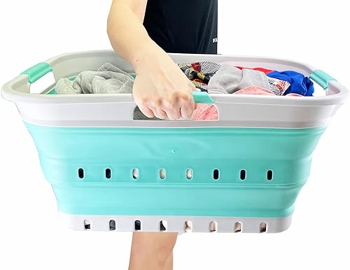 Miniatura 8 de SAMMART Cesta plegable de plástico para la ropa sucia de 42 litros (11 galones) - Contenedororganizador plegable - Tina de lavado portátil - Cesta
