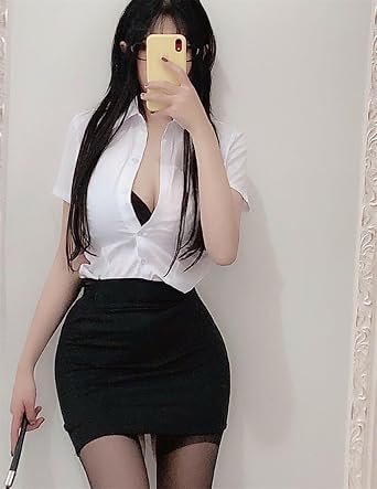 GK-O Women Sexy Teacher Secretary Costume Shirt Mini Skirt Cosplay