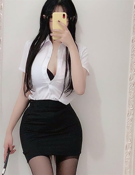 GK-O Women Sexy Teacher Secretary Costume Shirt Mini Skirt Cosplay