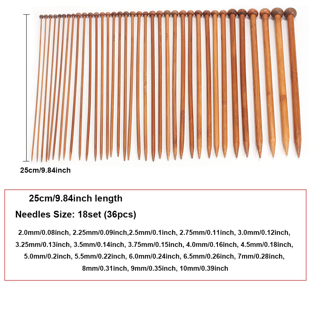 Set Ferri Da Maglia In Bambù - 36 Pezzi, 2.0-10.0 Mm, Con Borsa A Rotolo | Per Principianti E Professionisti - Foto 8